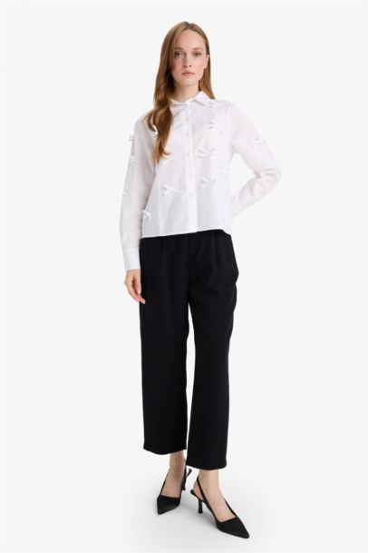 Crop Poplin Shirt Collar Long Sleeve Tunic