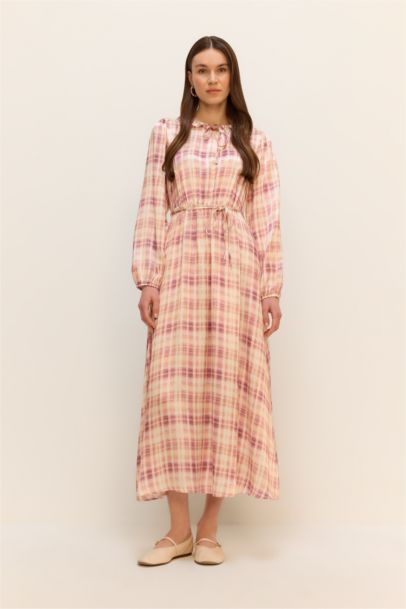 Regular Fit Shirt Collar Printed Satin Dress