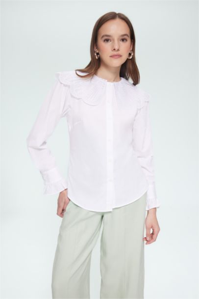 Regular Fit Poplin Baby Collar Long Sleeve Tunic