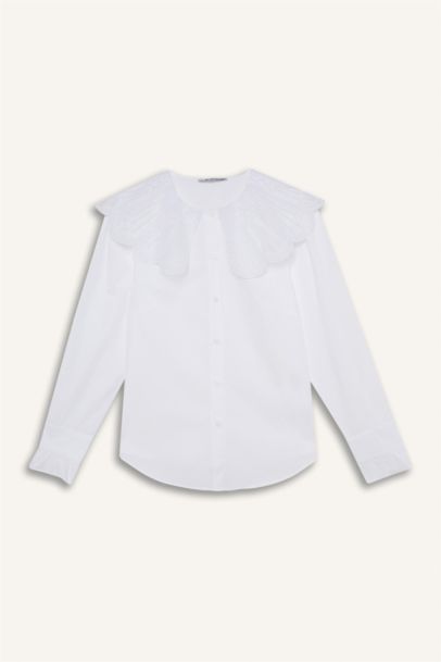 Regular Fit Poplin Baby Collar Long Sleeve Tunic