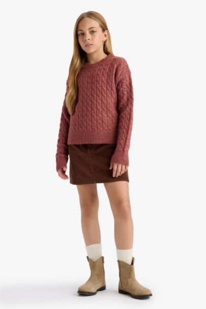 Girl Regular Fit Crew Neck Knit Pullover