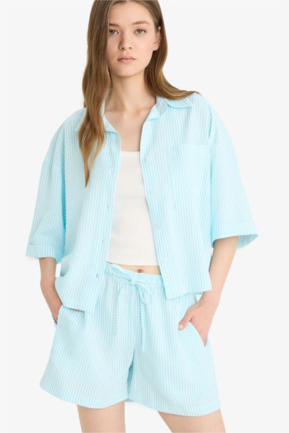 Oversize Fit Linen Blend Short Sleeve Shirt