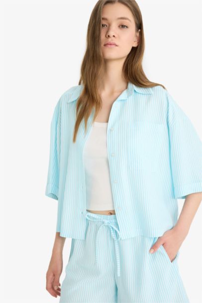 Oversize Fit Linen Blend Short Sleeve Shirt