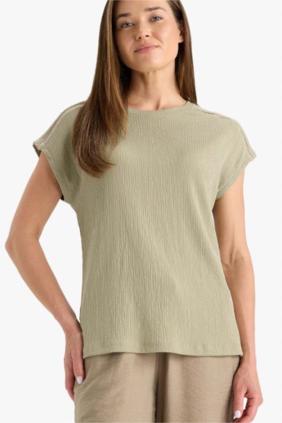 Crew Neck Crepe Short Sleeve T-Shirt