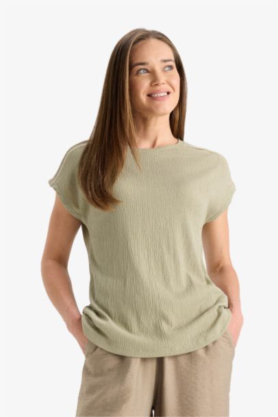 Crew Neck Crepe Short Sleeve T-Shirt