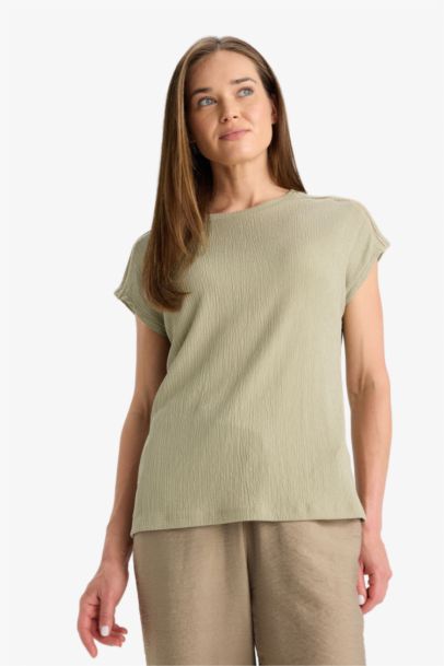 Crew Neck Crepe Short Sleeve T-Shirt