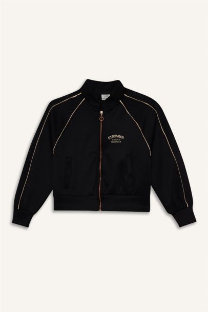 Girl Slogan Printed Crew Neck Scuba Diving Cardigan