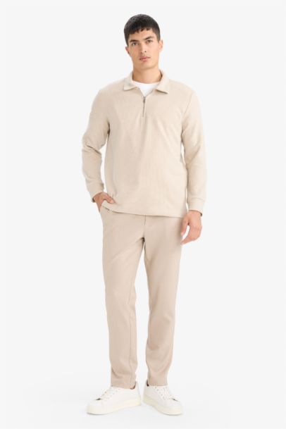 Regular Fit Polo Yaka Yarım Fermuarlı Sweatshirt