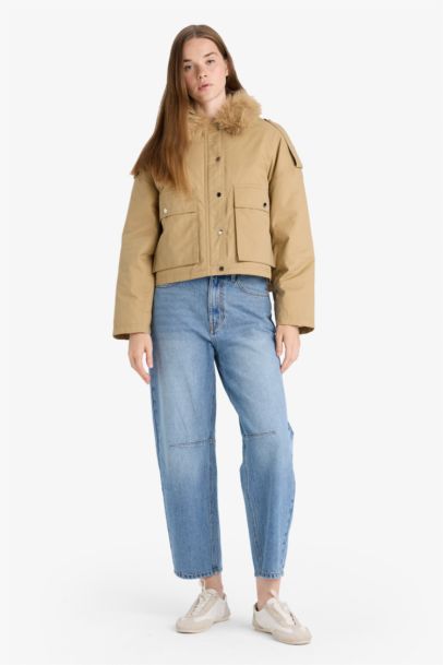 جاكيت خفيف قطن قصة عادية بغطاء للرأس مقاوم للماء