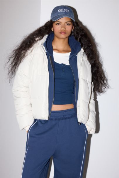 Windproof Regular Fit Hooded Puffer Jacket