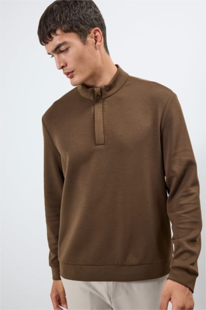 Regular Fit Long Sleeve Zippered High Neck Sweatshirt