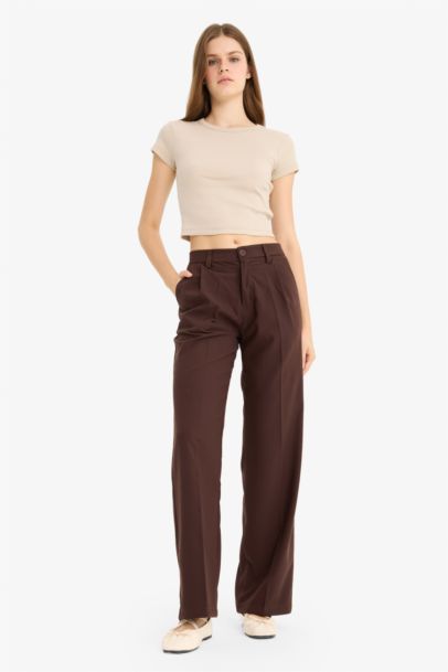 بنطلون وايد ليج برجل واسع وخصر عادي