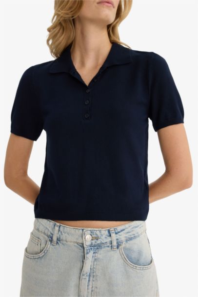 Pull tricot à col polo et manches courtes Coupe régulière