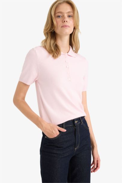 Pull tricot à col polo et manches courtes Coupe régulière