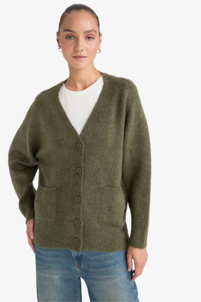 Oversize Fit V-Neck Soft Textured Cardigan