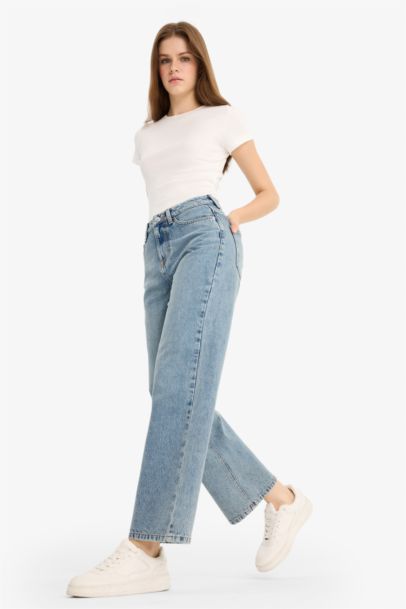 Straight Fit High Waist Long Washed Jeans
