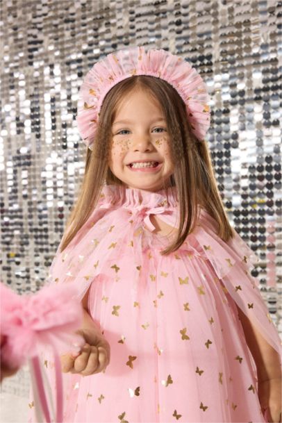 Le Mabelle x DeFacto 3'lü Takım Desenli Tül Pelerin Taç Asa Kız Bebek