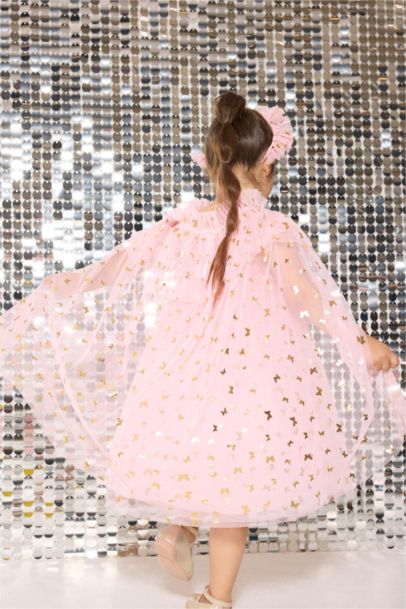 Le Mabelle x DeFacto 3'lü Takım Desenli Tül Pelerin Taç Asa Kız Bebek