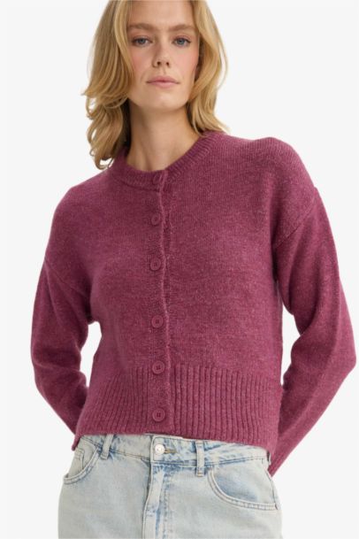 Regular Fit Crew Neck Knit Cardigan