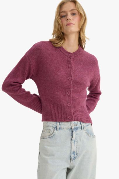 Regular Fit Crew Neck Knit Cardigan