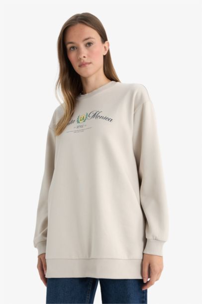 Regular Fit Crew Neck Printed Sweat Tunic