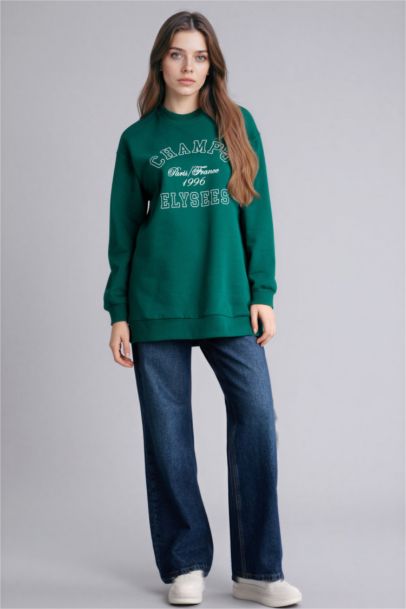 Regular Fıt Bisiklet Yaka Baskılı İçi Yumuşak Tüylü Sweatshirt Tunik