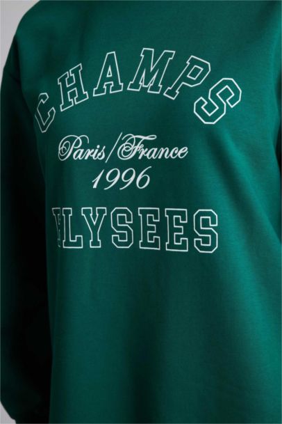 Regular Fıt Bisiklet Yaka Baskılı İçi Yumuşak Tüylü Sweatshirt Tunik