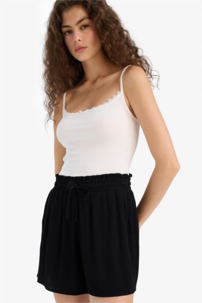 Normal Waist Short Leg Crinkle Viscose Shorts