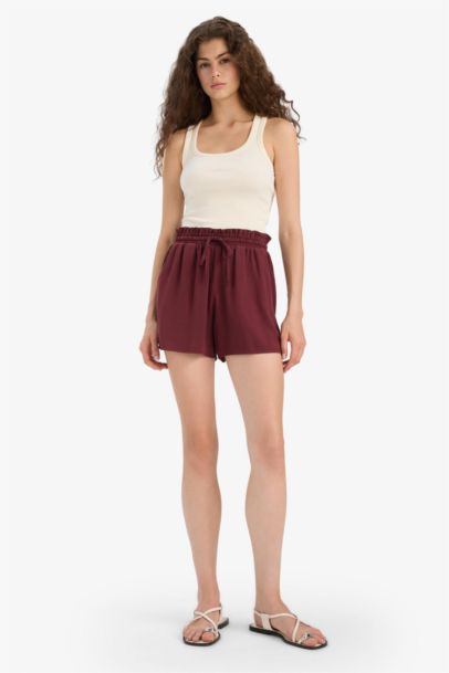 Normal Waist Short Leg Crinkle Viscose Shorts