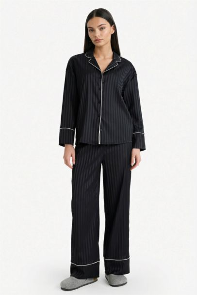 Regular Fit Long Sleeve 2 Piece Satin Set