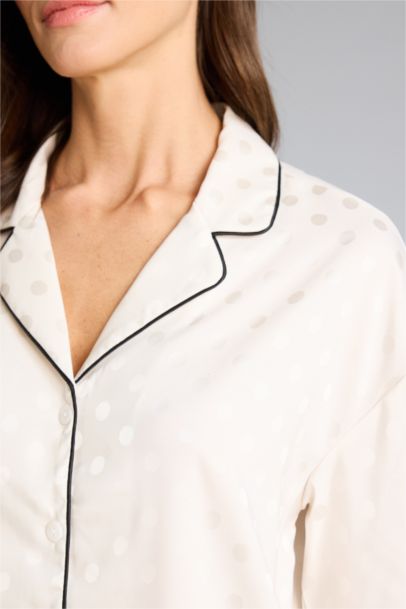 Pijama Takımı Regular Fit Saten Puantiyeli Uzun Kollu Üst Uzun Alt