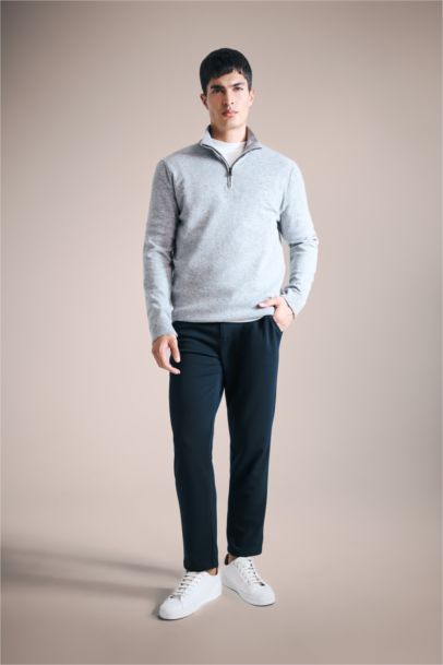 100% Wool Standard Fit Stand Neck Half Zippered Pullover