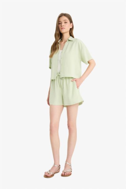 Normal Waist Short Leg Linen Blend Shorts