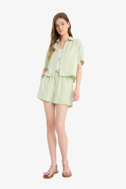 Normal Waist Short Leg Linen Blend Shorts