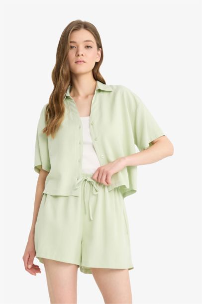 Normal Waist Short Leg Linen Blend Shorts