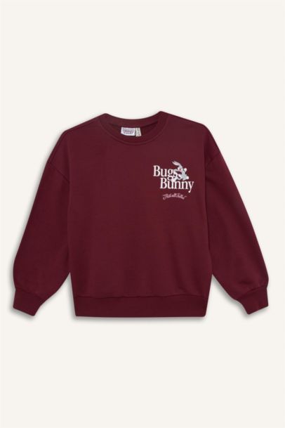 Looney Tunes Oversize Geniş Kalıp Bisiklet Yaka Sweatshirt Kız Çocuk