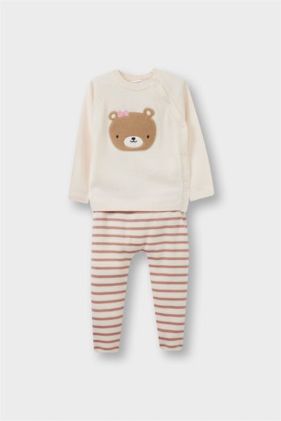 سيت تريكو جاكيت وبنطلون بطبعة دب - قطعتين