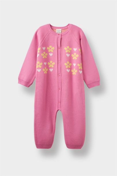 Çiçekli Uzun Kollu Triko Tulum Kız Bebek Yenidoğan