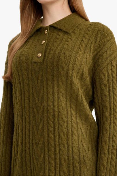 Pull Tunique en tricot à col polo Coupe régulière