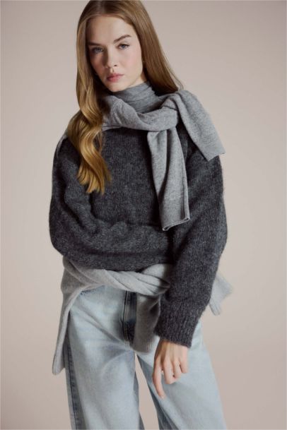 Wool Blend Turtleneck Oversize Fit Knit Pullover