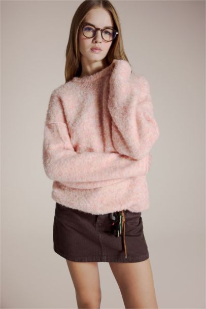 Wool Blend Turtleneck Oversize Fit Knit Pullover
