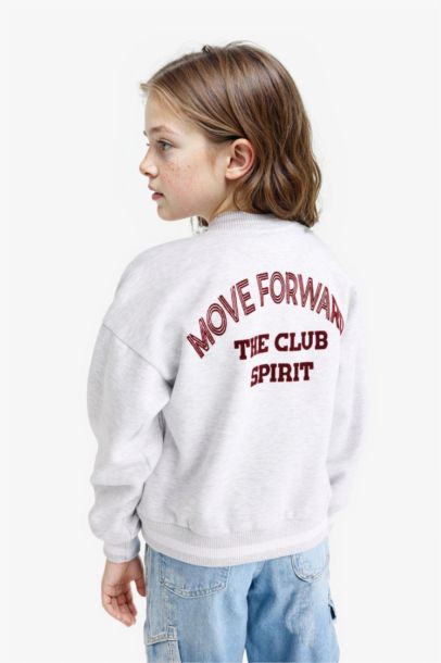 Girl College Collar Back Printed Bomber Jacket