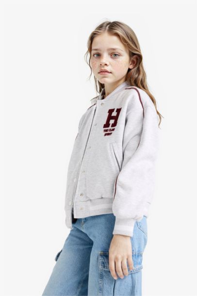 Girl College Collar Back Printed Bomber Jacket