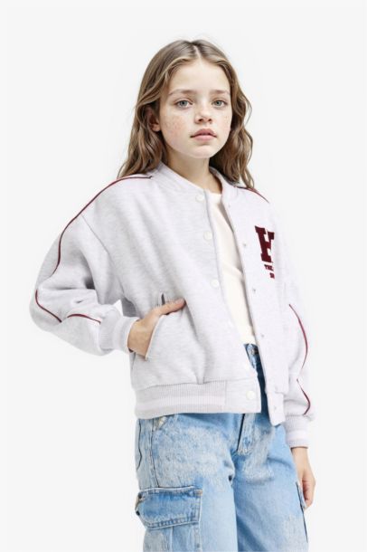 Girl College Collar Back Printed Bomber Jacket