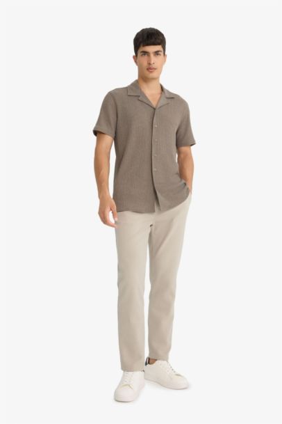 Jogger Fit Elastic Waist Cotton Textured Trousers