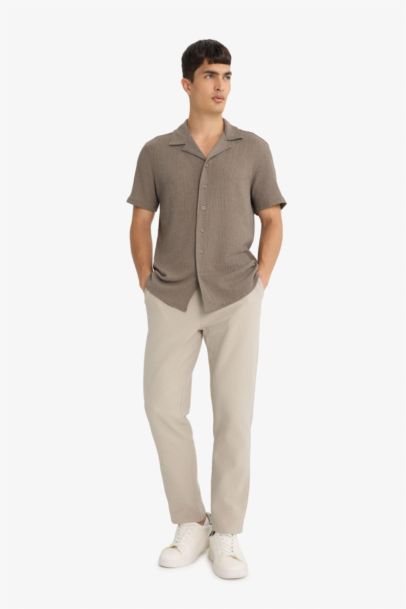 Jogger Fit Elastic Waist Cotton Textured Trousers