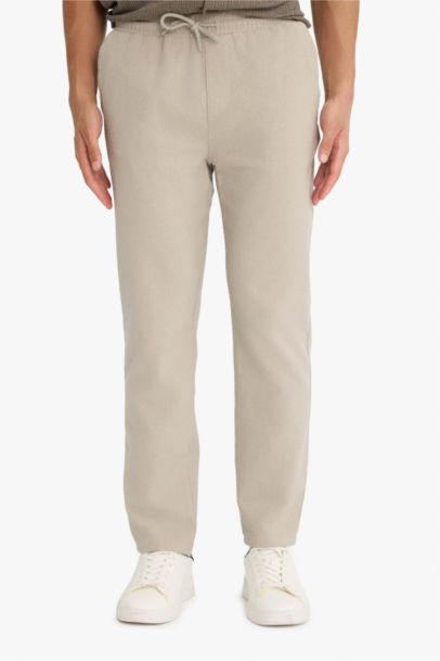 Jogger Fit Elastic Waist Cotton Textured Trousers