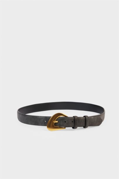 Woman Big Clasp Faux Leather Belt