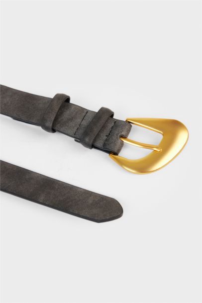 Woman Big Clasp Faux Leather Belt