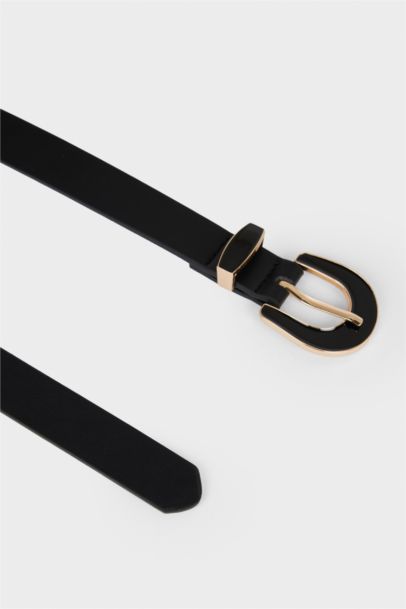 Woman Big Clasp Faux Leather Belt